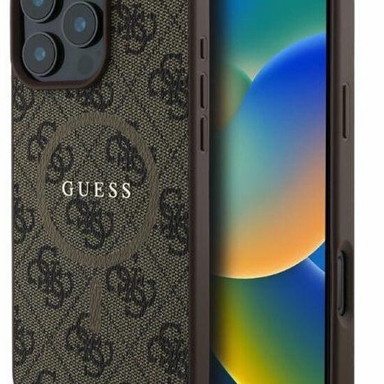 GUESS, Beschermhoes Geschikt voor Apple iPhone 16 Pro Max MagSafe Gedrukt 4G, Bruin