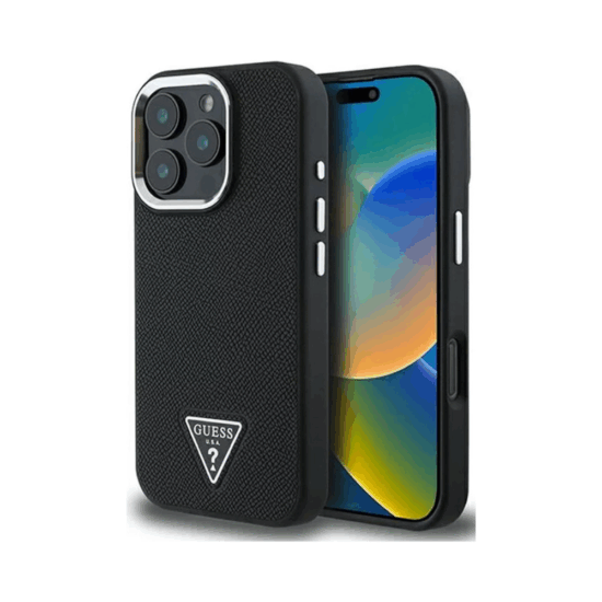 Guess Geschikt voor IPhone 16 Pro Hoesje - Triangle Logo - Zwart