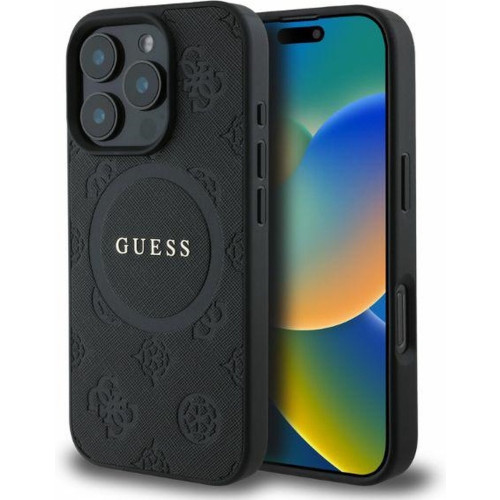 GUESS - iPhone 16 Pro - Phone Case - Black - Saffiano Peony (MagSafe)