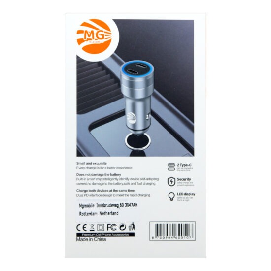 MG Autolader Dual USB-C - 40W - 2 Poorten Type-C Snellader Sigarettenaansteker Power Delivery Telefo