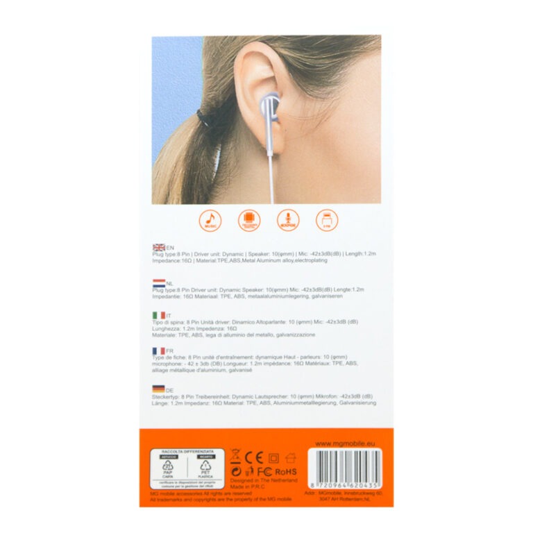 MG - Oortjes - Earphones -  lightning aansluiting - Hoge Geluid Kwaliteit - Wit HF170