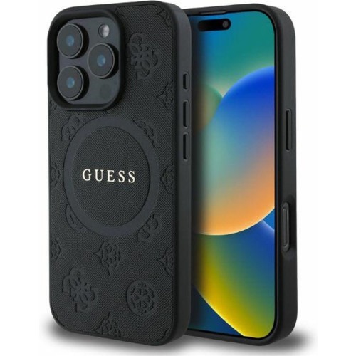 GUESS - iPhone 16 Pro - Phone Case - Black - Saffiano Peony (MagSafe)