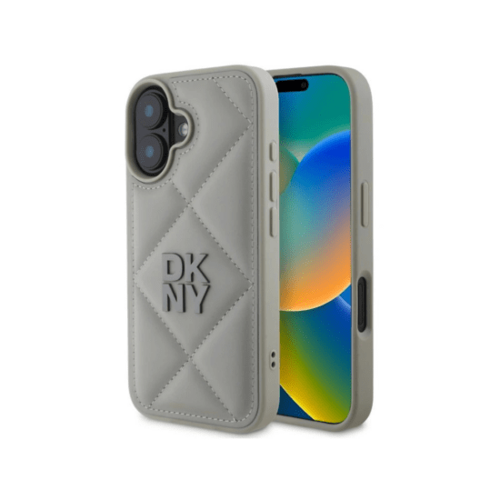 DKNY iPhone 16 Pro Max Stack Logo - PU Leather Case - Quilted - Gray