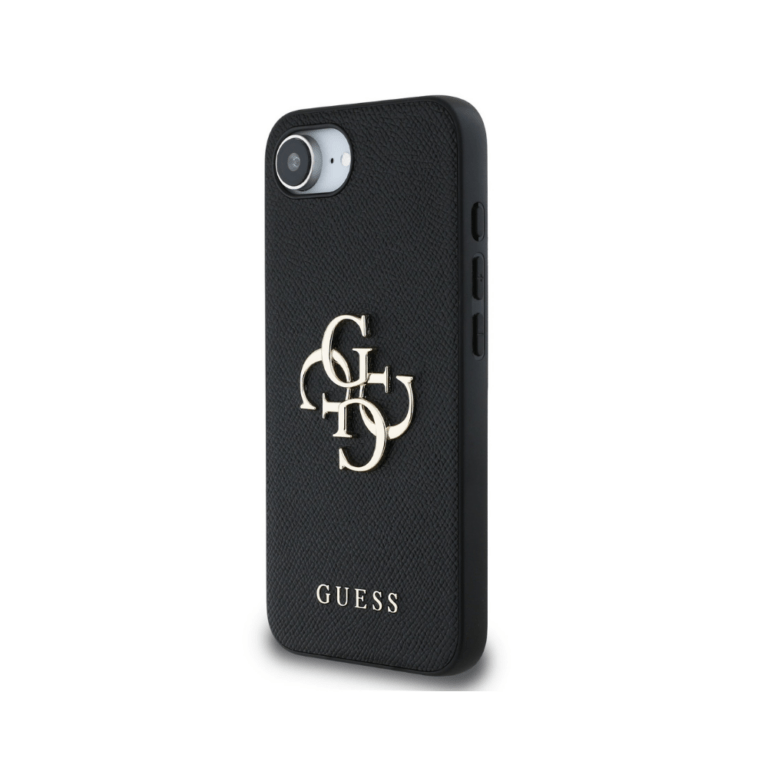 Guess iPhone 16e/17e Case -  PU Grained 4G Metal Logo - Black