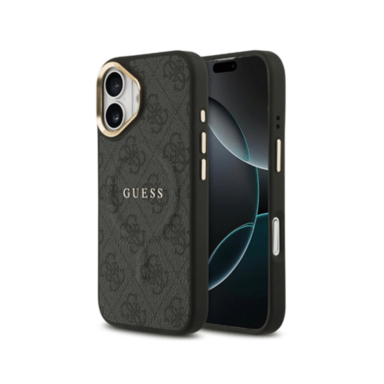 Guess iPhone 17 Case - Gold Frame - PU Leather - MagSafe - Black