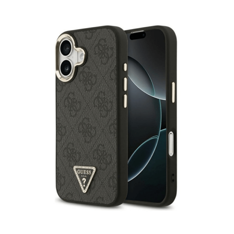 Guess iPhone 17 Case - Strass Triangle Logo - Gold Frame - MagSafe - Gray