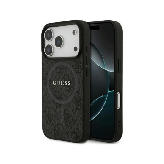 Guess iPhone 17 Pro Case - PU Leather Colored Ring - MagSafe - Black