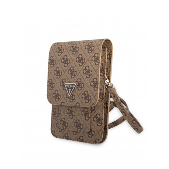 Guess Triangle Logo - PU Leather Phone Bag - Brown