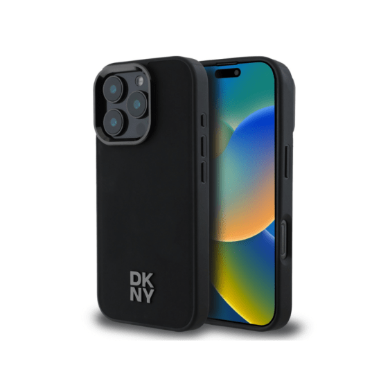 DKNY iPhone 16 Pro Stack Logo - PU Leather - MagSafe Case - Black