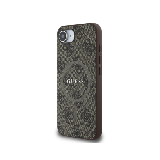 Guess iPhone 16e/17e MagSafe Case - PU Leather Colored Ring - Brown