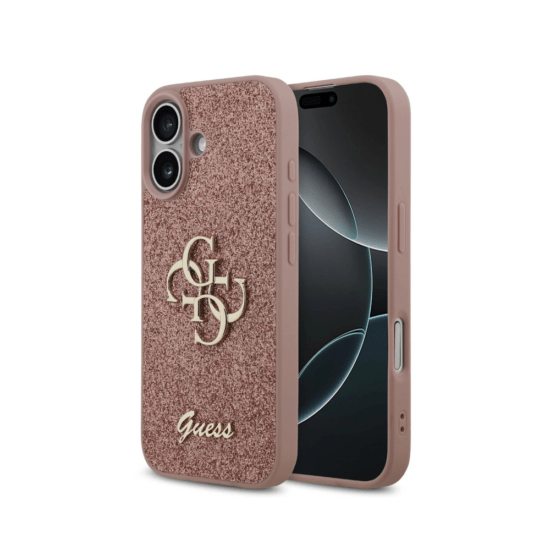Guess iPhone 17 4G Metal Logo -PU Fixed Glitter Case - Pink