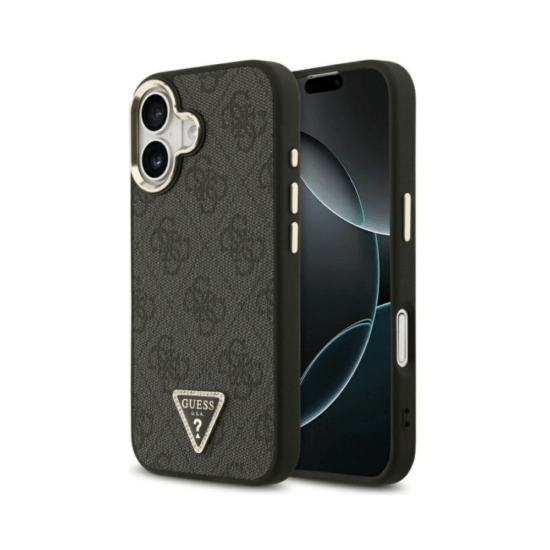 Guess iPhone 17 Case - Strass Triangle Logo - Gold Frame - MagSafe - Gray