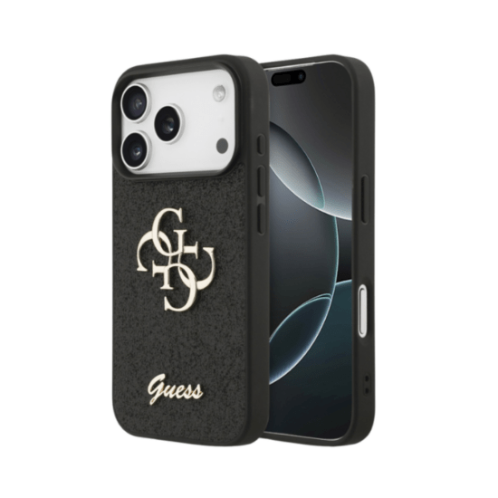 Guess iPhone 17 Pro Case - 4G Metal logo - PU Fixed Glitter - Black