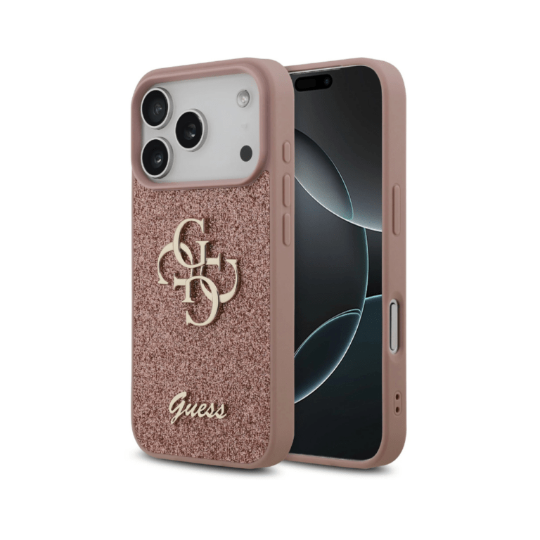 Guess iPhone 17 Pro Case - 4G Metal Logo - PU Fixed Glitter - Pink