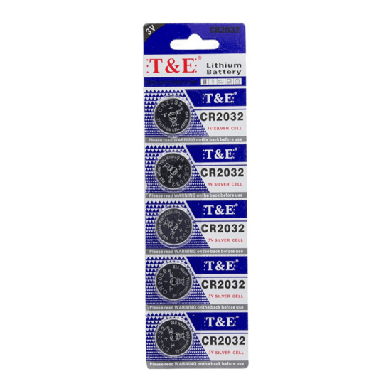 T&E CR2032 -  Lithium Knoopcel  Batterijen - Strip  - 5 Stuks