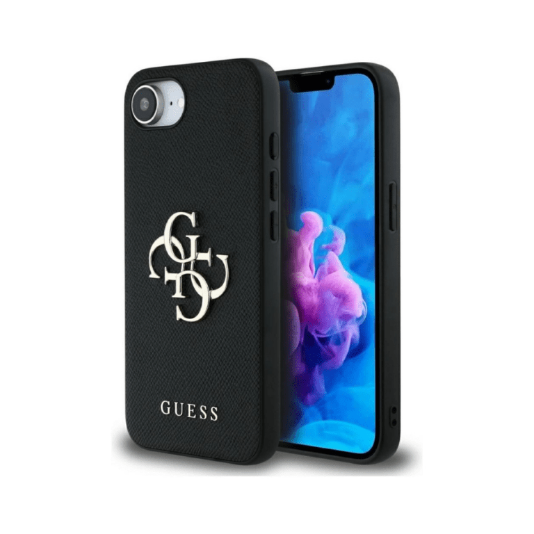 Guess iPhone 16e/17e Case -  PU Grained 4G Metal Logo - Black