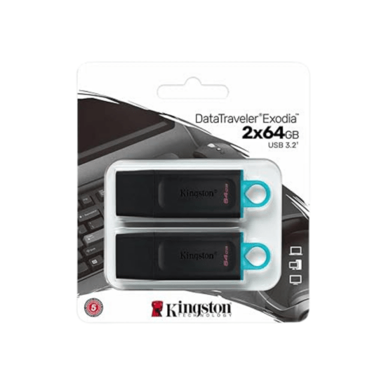 Kingston DTX/64GB-2P - 64GB USB3.2 Gen 1 - DataTraveler Exodia - Black + Teal - 2 Pieces