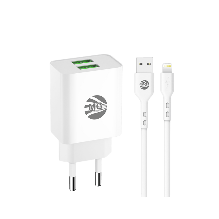 MG CDA151L - Adapter met Kabel 2 Poort USB - Kabel Pin 8 - Super Fast Charging - - 2.4A - Wit
