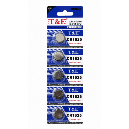 T&E Lithium Battery CR1625 - 3V Silver Cell - 1 Strip