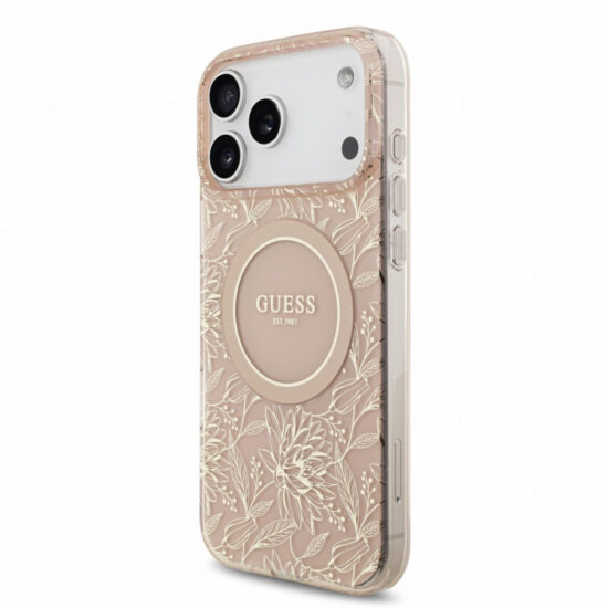 Guess Flowers Allover Strap MagSafe  - - Case for iPhone 17/18 Pro Max  -  Pink
