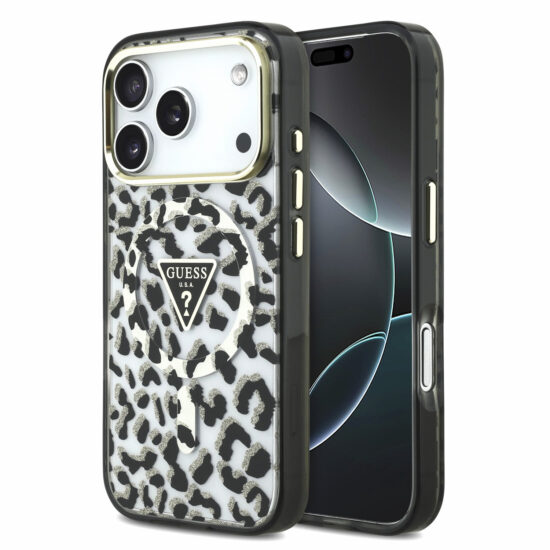 Guess Guess IML Glitter Leopard MagS - Case with Triangle Logo -  17/18 Pro Max - Black