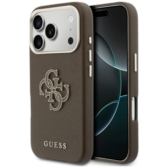 Guess  PU Grained  4G Resin Metal Logo - Case for iPhone 17 Pro  - Brown