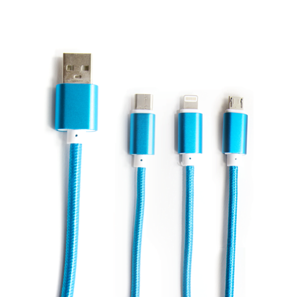 3 in 1 universal data kabel Quick Charge & Data Blauw