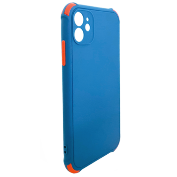 Apple iPhone 12 (Pro) - Siliconen Backcover met rode accenten – Blauw