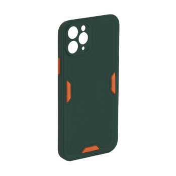 iPhone 11 Pro Max - Siliconen Backcover met oranje accenten – Donkergroen