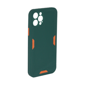 iPhone 12 Pro - Siliconen Backcover met oranje accenten – Donkergroen