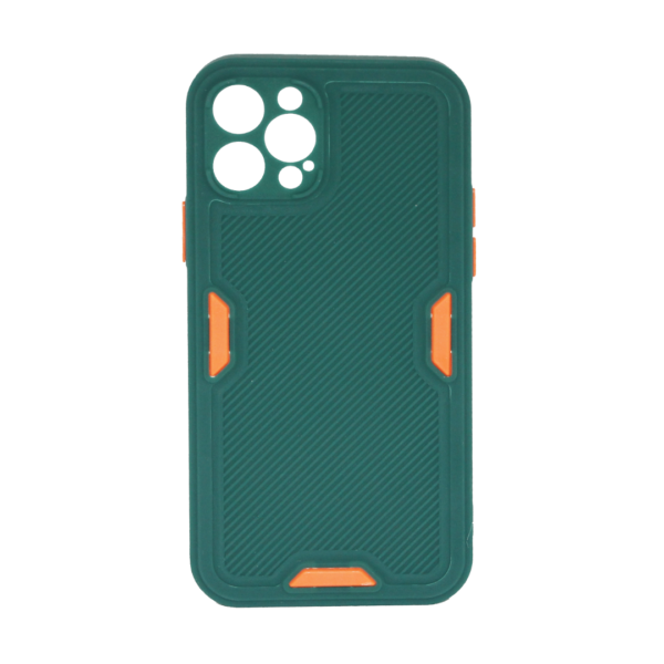 iPhone 12 Pro - Siliconen Backcover met oranje accenten – Donkergroen