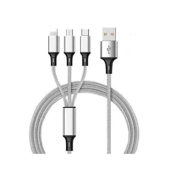 Quick charge & data 3 in1cable Grijs