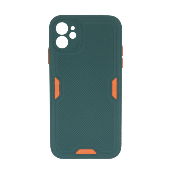 iPhone 12 - Siliconen Backcover met oranje accenten – Donkergroen